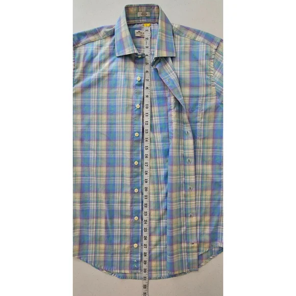Peter Millar Crown Ease Medium Button Front Shirt Plaid Long Sleeve Blue Pastel - Picture 6 of 16